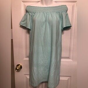 Vineyard Vines Sz S Off the Shoulder Mint White Stripe Dress